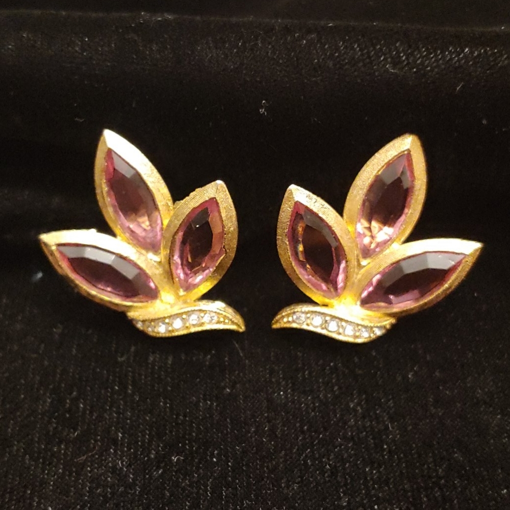 Pink Topaz, Gold clip on earrings